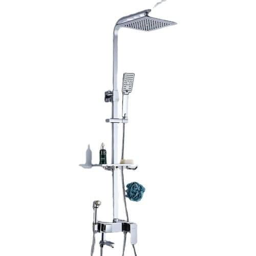 SILVER Square Bathroom Shower Set with Faucet Hot and Cold Mixer Brass Finish Bathroom Tap Bathtub Shower Mixer Hand Sprayer