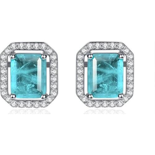 100% 925 Sterling Silver Square Created paraiba tourmaline Gemstone Stud Earrings Ear Studs Earrings Ladies Fine Jewelry