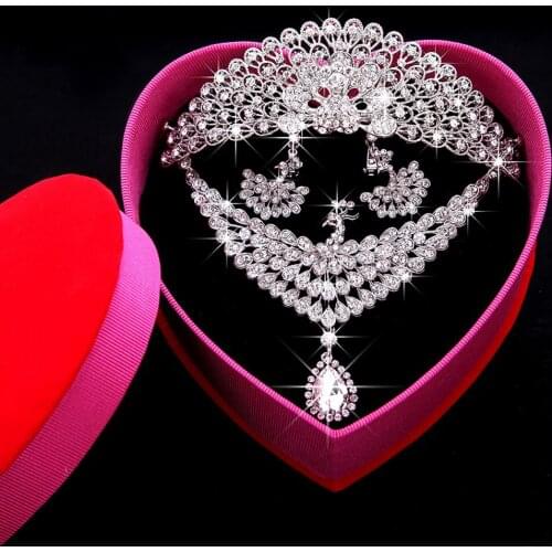 New Bridal Wedding Dress Tiara Crown Necklace Earrings 3 Piece Wedding Studio Accessories Set