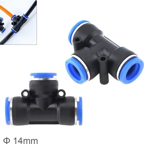 2pcs 14mm T Shaped APE Plastic Three way Pneumatic Quick Connector Pneumatic Insertion Air Tube for Air Tool Quick Fitting