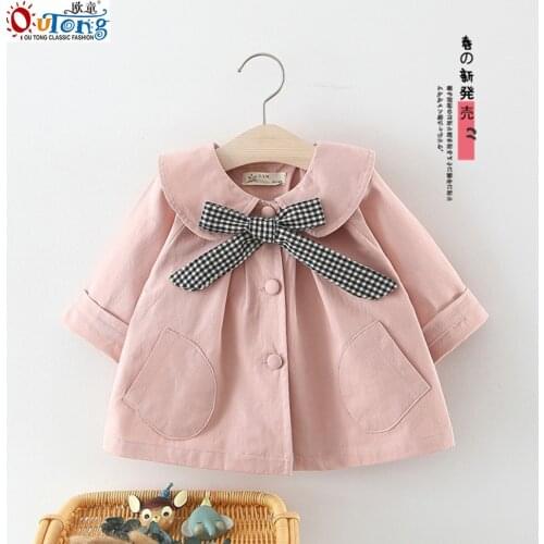 Outong Spring & Autumn Children Clothes Girls Blouse Coat Plaid Bow Tie Solid Shirt Childrens jacket 2021 New Kids Clothing