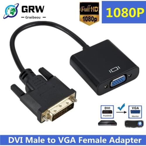 Grwibeou Full HD 1080P DVI-D DVI To VGA Adapter Video Cable Converter 24+1 25Pin to 15Pin Cable Converterfor PC Computer Monitor