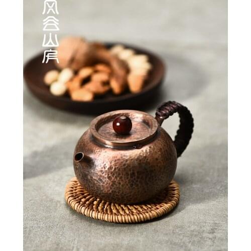 Japanese hand-made pure copper teapot retro mini household tea pot side handle kungfu tea set teaware gift 260ml