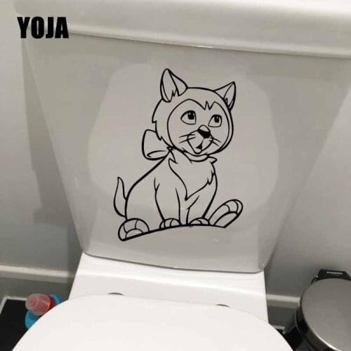YOJA 17.2X23.8CM Wall Stickers Toilet Seat Decal Funny Cat Animal Cartoon For Kids Room Decor T5-0143