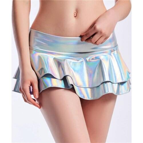 2019 Fashion Bling Metallic Color Midi Waist Skirts Sexy Women Skinny Skirts Night Club Party Patchwork Double Layer Skirt