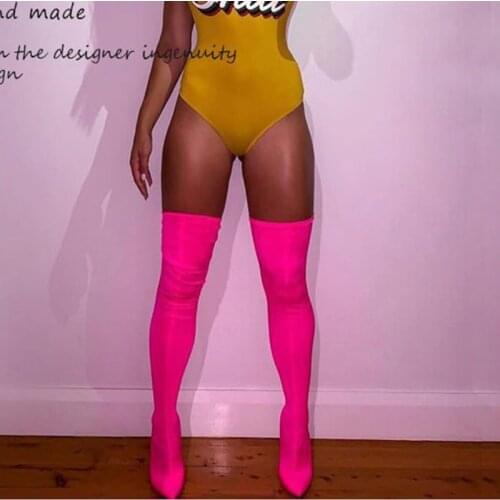 2021 Fashion Neon Green Thigh High Boots Sexy Over the Knee Boots Women Pointed Toe High Heels Fashion Sexy Long Boots Ladies