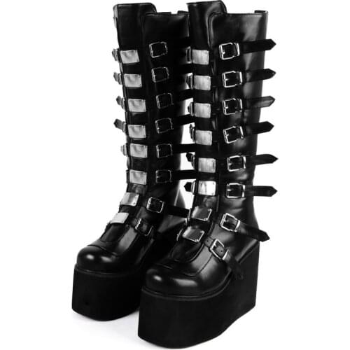 Brand Design Female Wedges High Heels Thigh High Boots Fashion Black Platform Boots Women 2021 Gothic Cosplay Shoes Woman
