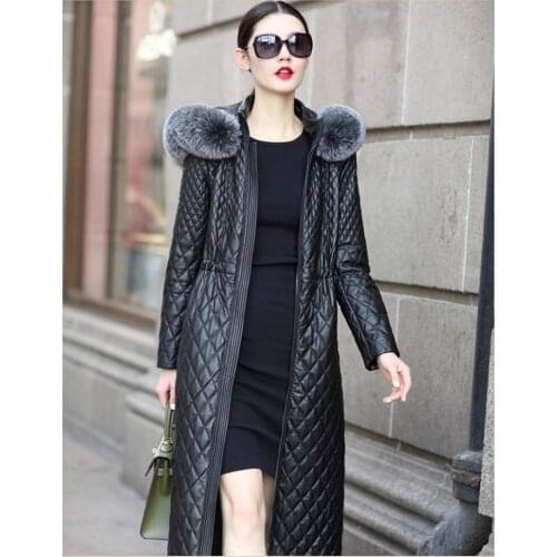 2020 Womens Sheepskin Coat Feamle Genuine Leather Jackets Stand Collar Fox Fur Hooded Coats Jaquetas Feminino WXF259