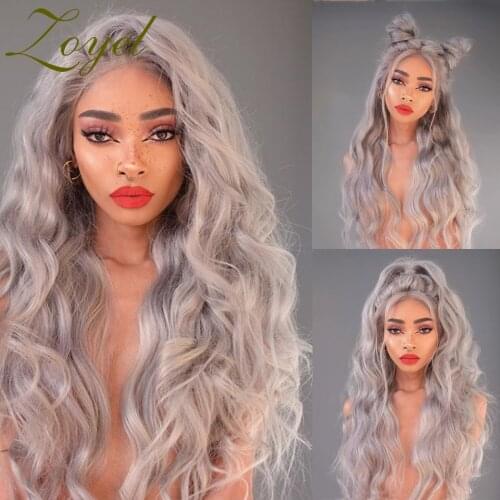 Zoyel Synthetic Lace Front Wig For Women Platinum Ash Grey Long Hair Heat Resistant Fiber Synthetic Wig Natural Hairline