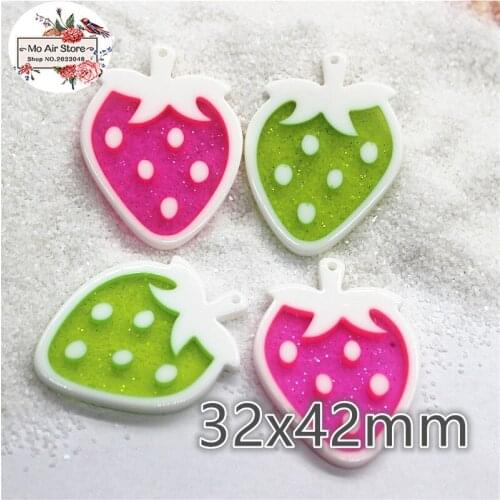 10pcs shiny strawberry fruit slice Resin Flat back Cabochon Miniature Food Art Supply Decoration Charm Craft 35mm