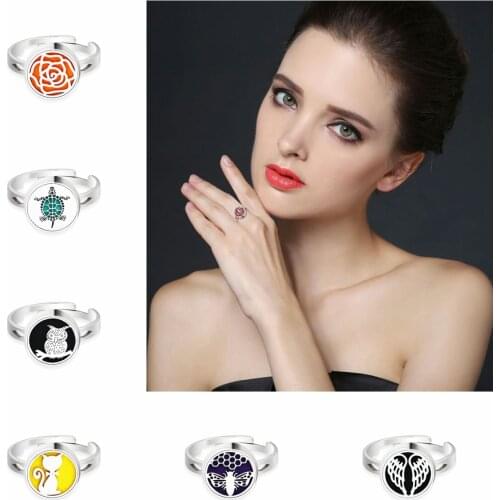 12mm Adjustable Finger Rings For Women Jewelry Making Stainless Steel Ring Rose Flower Ring Essential Oil Diffuser Locket DIY