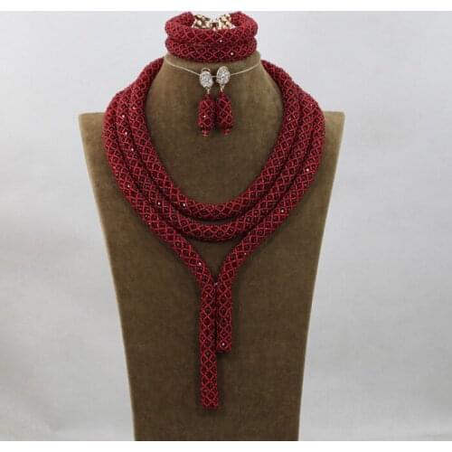 2016 Fashion Wine Red Crystal Jewelry Sets Nigerian African Wedding Bridal/Women Beads Necklace Jewelry Set Free Shipping ANJ244