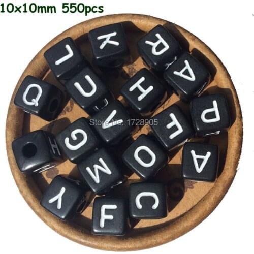 Letter Beads for Jewelry making Mix A-Z Alphabet Beads 10mm 550pcs Acrylic Beads Square Beads Black Beads with big hole Beads