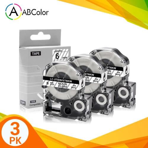 3Pcs ST6KW Tape For Epson ST6KW Black on Clear Label Tape LK-2TBN Labels for Epson King Jim LW-300 LW-400 LW-700 label maker