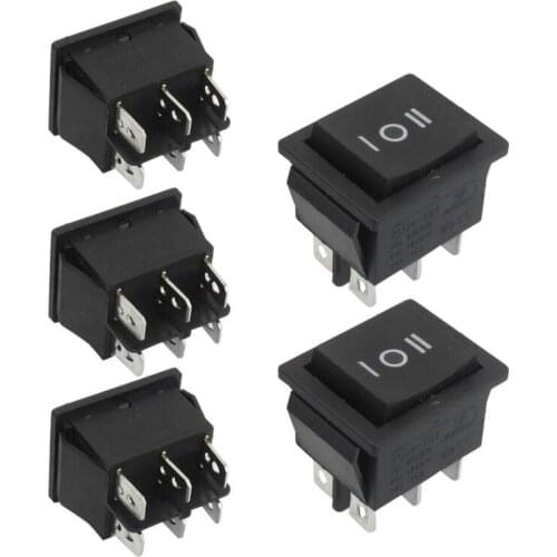 5 Pcs 6 Pin DPDT Black Button On/Off/On Rocker Switch AC 250V/15A 125V/20A