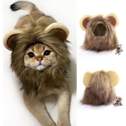 Cat Wig Hair Headgear Funny Helmet Hat Decoration Dog Costume Emulation Lion Mane Head Cap Autumn Winter Scarf Pet Accessories