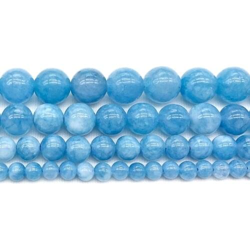 2 strands Natural Sea Blue Chalcedony Stone Bead Round Loose Spacer Beads For Jewelry Making Findings DIY