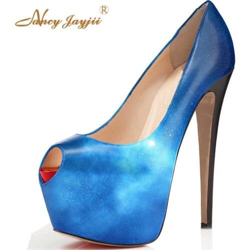 Floral Oil Paint Colorful Embroider Peep Toe Stilettos Platform Pumps Woman High Thin Heels Sexy Ladies Shoes Large Size 32 36