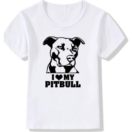 Kids Print I Iike My Pitbull Dog White T shirt Children Girls Boys Short Sleeve Casual T-shirt Baby White Tops Tees, ooo804
