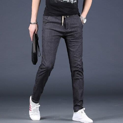 2021 Black Jeans Summer Man Slim Fit Denim Trousers Streetwear Male Casual Pants Mens Solid Color 28-36