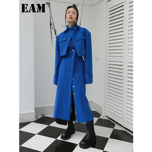 [EAM] Loose Fit Big Size Irregular Hollow Out Woolen Coat Parkas New Long Sleeve Women Fashion Tide Autumn Winter 2021 1DD2176