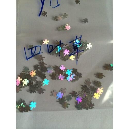 Free shipping Silver metallic Holographic solvent resistant clover glitters nail stickers