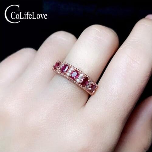 CoLife Jewelry Ruby Band Ring for Office Woman 3mm*4mm 100% Real Natural Ruby Silver Ring Fashion 925 Silver Ruby Ring