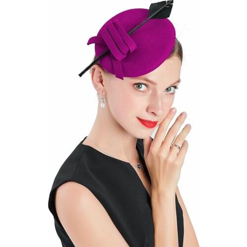 Royal Weddings Wool Feather Caps Women Fedoras Purple Fascinators Kentucky Derby Church Hat Cute Party Tea Party Prom Ladies Hat