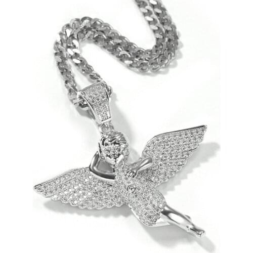 Bling Iced Out Wings Angel Pendant For Men Women Gifts 2 Colors AAA Zircon Necklace Hip Hop Rock Jewelry