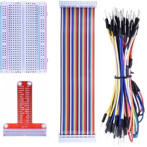 Raspberry PI GPIO Breakout Expansion Kit T-Type Expansion Board + 400 Points Breadboard + 65pcs Jumper Wire+ 40pin Rainbow Cable