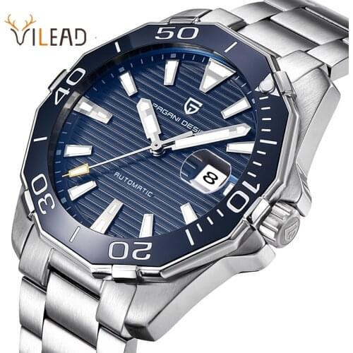 VILEAD Mechanical Watch Mens Steel Belt Multi-Function Fashion Waterproof Explosion-Proof Trendy Watch Sports British Style
