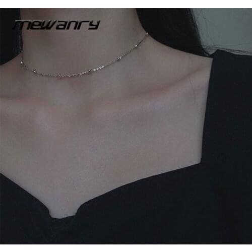 Mewanry 925 Sterling Silver Round Bead Necklace Fashion Simple Design Holiday Party Jewelry Birthday Gift for Women Wholesale