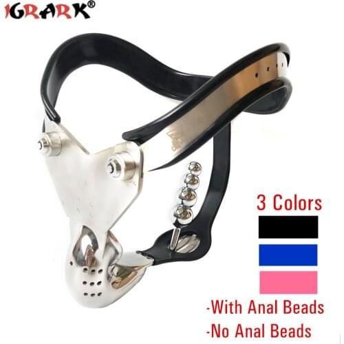 Mens Master Slave Lockable Penis Restraint Device Male Chastity Belt Stainless Steel Chastity Cage With Removable Anal Bead Plug