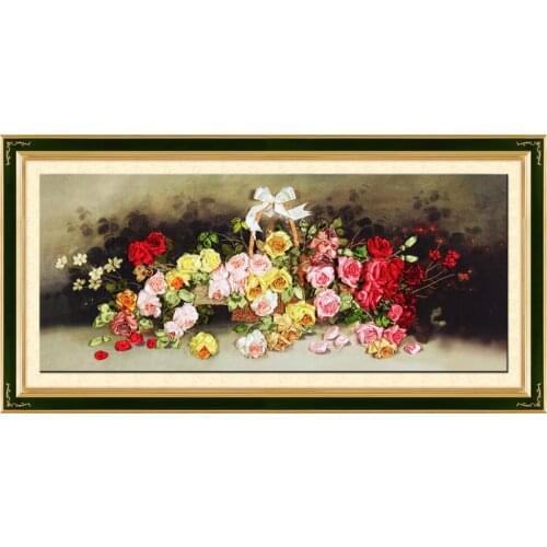 Needlework,DIY Ribbon Cross stitch Sets for Embroidery kit,Beautiful Blossom rose flowers Cross-Stitch handwork house decor