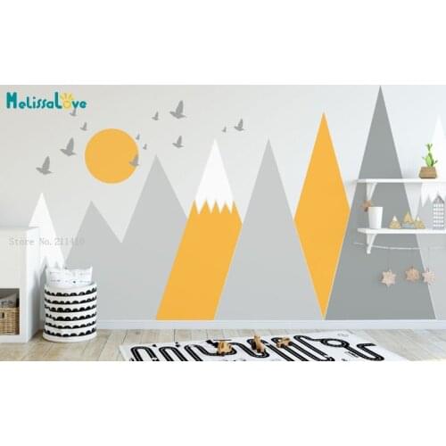 Lovely Mountains Wall Sticker Decals BabyRoom Nursery Decoration Set With Sun Birds Self-adhesive Murals Colorful YT5315