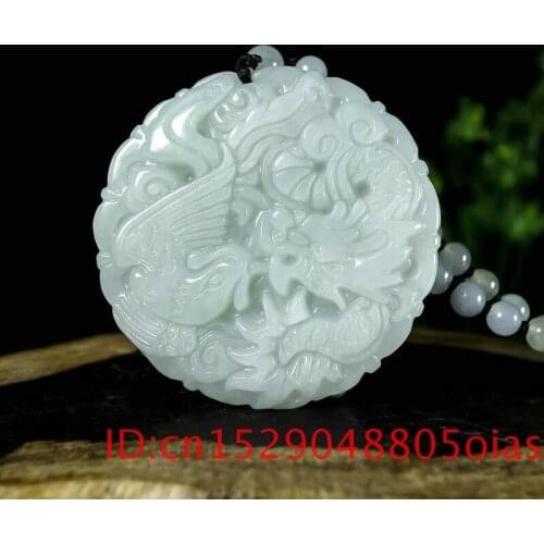 Natural White Jade Emerald Dragon Phoenix Pendant Necklace Hand-Carved Chinese Charm Jadeite Jewelry Gifts for Men Women