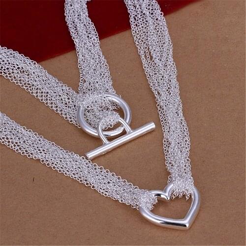 New 925 Sterling Silver WomenS Necklace Multi-Line Heart-Shaped Pendant Necklace Korean Fashion WomenS Jewelry Factory Price
