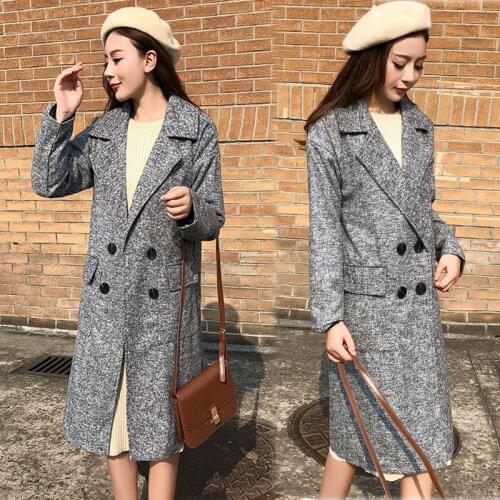 New Thin Wool Blend Coat Women Long Sleeve Turn-down Collar Outwear Jacket Casual Autumn Winter Elegant Overcoat Z1781