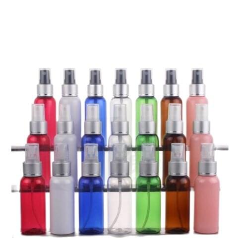 50ml plastic PET bottle silver collar white/transparent/black pump for toner/water/toilet/fine mist sprayer skin care packing