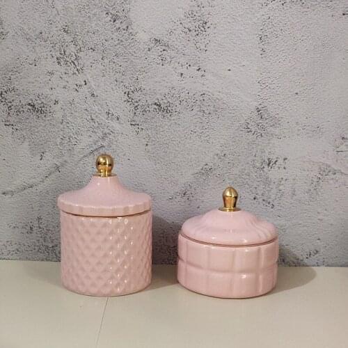 Simple creative pink storage ornaments cotton swab tank storage tank candy jar jewelry storage tank ornaments