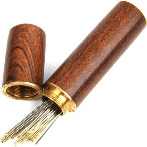 DIY Sewing Needles Holder Storage Tube Wooden Box Hand Sewing Needles Case Leather Knitting Embroidery Mending Needles Container