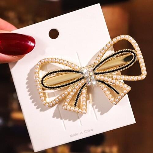 Crystal Bow Imitation Pearls Hair Clips Pin for Women Geometric Flower Headwear Girls Sweet Hairpins Hair Accessories Jewelry