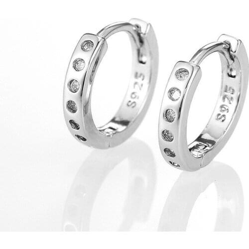 White Zircon Round Small Stone Earrings Classic Silver Color Hoop Earrings For Women Wedding Jewelry Female Minimalist Earrings