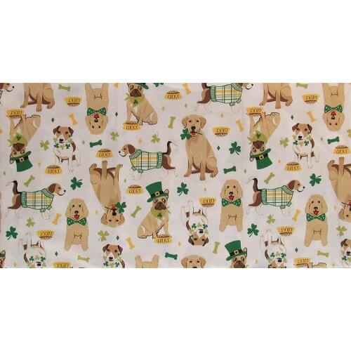 Lucky Dogs with Bones and Shamrocks Vinyl Flannel Back Tablecloth