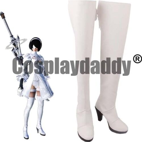 NieR: Automata No.2 Type B White 2B SoulCalibur VI Final Fantasy YoRHa: Dark Apocalypse 2P Game Cosplay Shoes Tall Boots S008