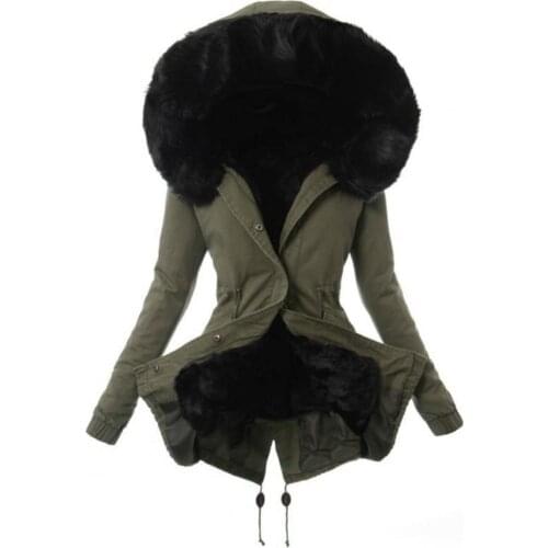 Ladies Hooded Overcoat Women Long Sleeve Thicken Plus Cashmere Hooded Overcoat Zipper Slim Long Jacket Keep Warm Fur Lining Coat