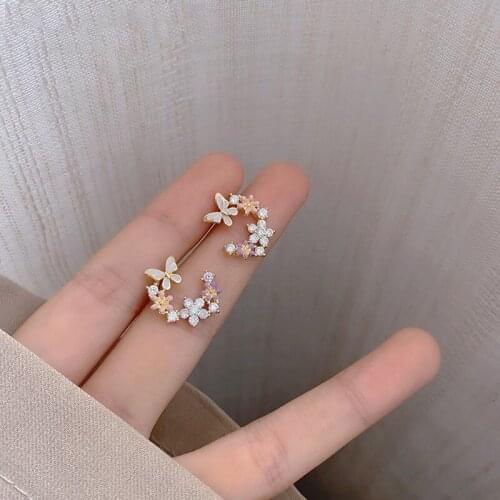 2021 korean fashion butterfly stud earrings for women girls elegant Zircon cute flower trend igirl y2k pendientes aretes brincos