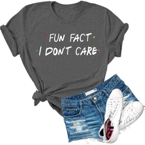 Femme Harajuku Tops Clothes Fun Fact I Don't Care Letter Print Funny Womens T-shirt Short Sleeve Summer Graphic T Shirts Tee