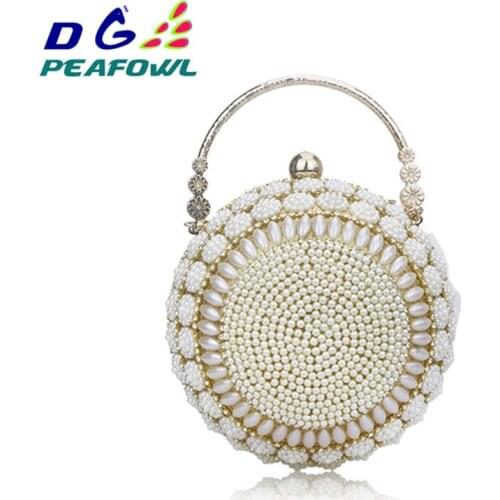 Womens Pearl Beaded Evening Bags Pearl Beads Clutch Bags Handmade Wedding Bags Beige Cell Phone Silicone Toiletry Wallet