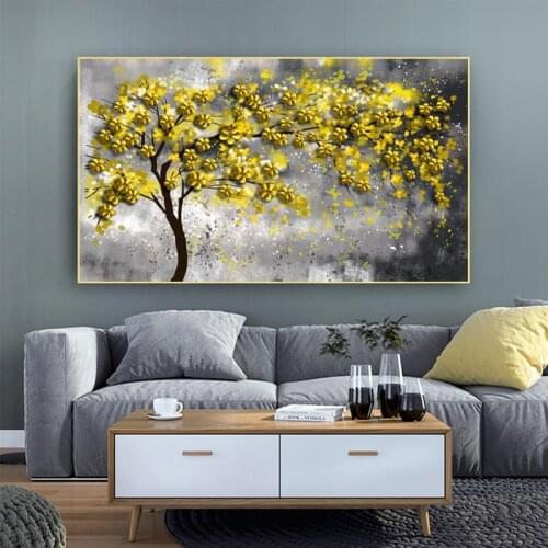 Golden Yellow Tree Posters Canvas Prints Flower Landscape Painting Home Decor Wall Pictures for Living Room Soaf Abstract Art